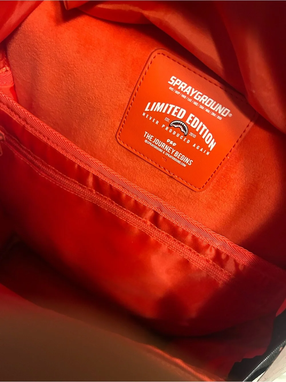 Sprayground Brown Shark Bite Backpack with Red & White Accents